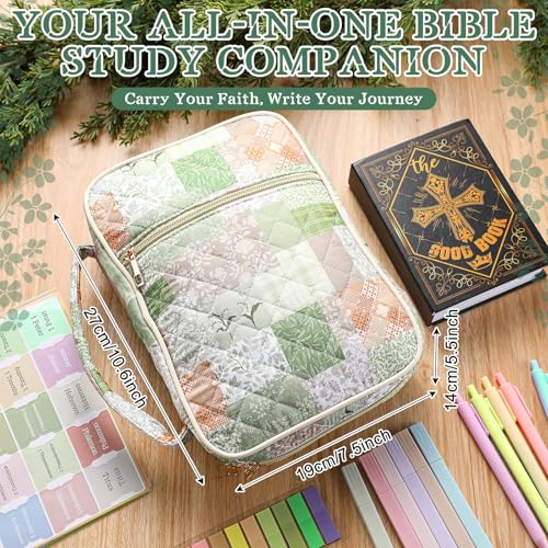 Large Bible Bag Quilted Bible Cover Case Kit for Women, Splicing Floral - style: Splicing Floral