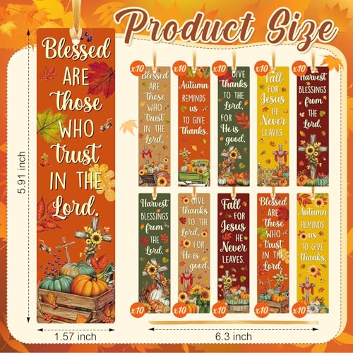 TaoBary 100 Pcs Fall Christian Bookmarks Bulk, Autumn Religious Bookmarks - style: Fall