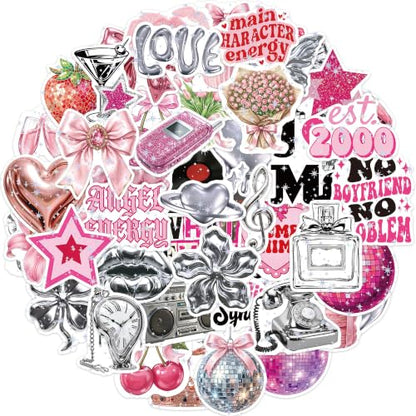 100 Pcs Pink Y2K Girly Vinyl Stickers - color: Pink Y2k Aesthetic