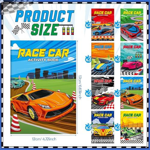 Kosiz 24 Pcs Race Car Activity Books Bulk, Party Favors Mini Books - style: Race Car