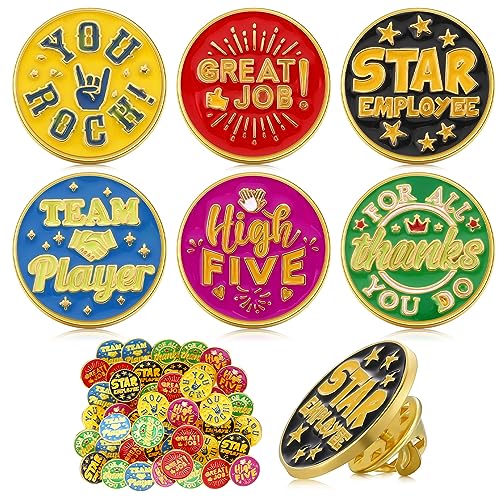 Lyrow 96 Pcs Recognition Pins Bulk Employee Appreciation Lapel Pins 3/4 Inch Recognition Enamel Cheer Gifts for Staff Team Employees Coworkers Caregiver Good Job Gift