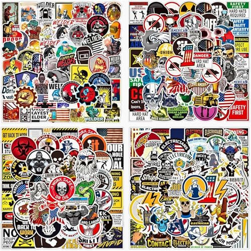 200 PCS Funny Hard Hat Stickers - Waterproof Vinyl Stickers for Adults (No Repeat) - Sarcastic & Breakroom Humor for Helmets, Toolboxes, Cars, Water Bottles, Laptops - Blue Collar Gifts for Men - color: Hard Hat, style: Art Deco