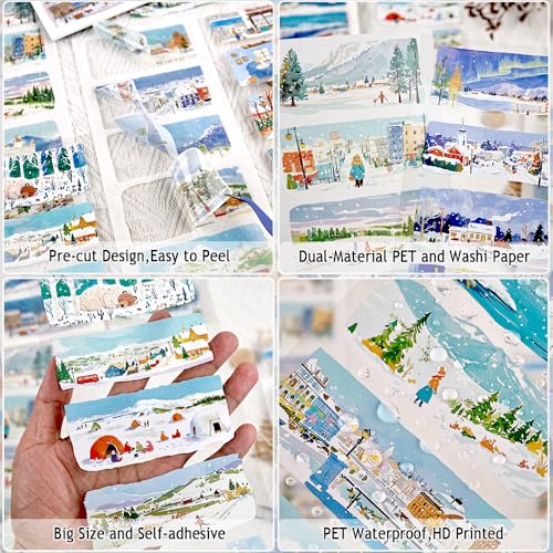 Winter Scenery Sticker Book, PET & Washi Stickers for Journaling - color: White-snowdrop Fairytale
