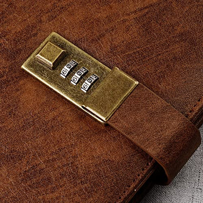 WEMATE Diary with Lock, A5 PU Leather Journal with Lock 240 Pages Brown - color: Brown