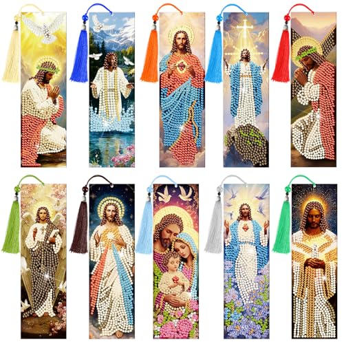 Sinload 10 Pcs Jesus Diamond Painting Bookmarks Acrylic Art Book Marks - style: Jesus