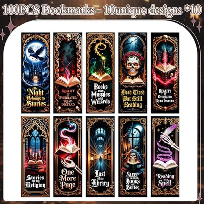 Wxiben Dark Romance Bookmarks Gifts - 100 Pcs Gothic Fantasy Paper Bookmarks Double Sided Tarot Card Skull Book Markers Page Clip Gift for Women Men Teachers Office Book Lovers Bookish Supplies - color: Dark Romance