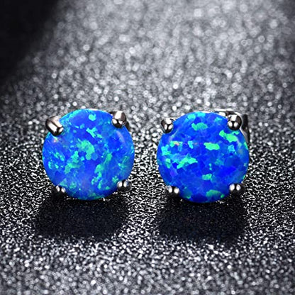 CERSLIMO Multi Colors fire Opal Stud Earrings Birthstone Earrings For Women 8mm - color: 03 Blue