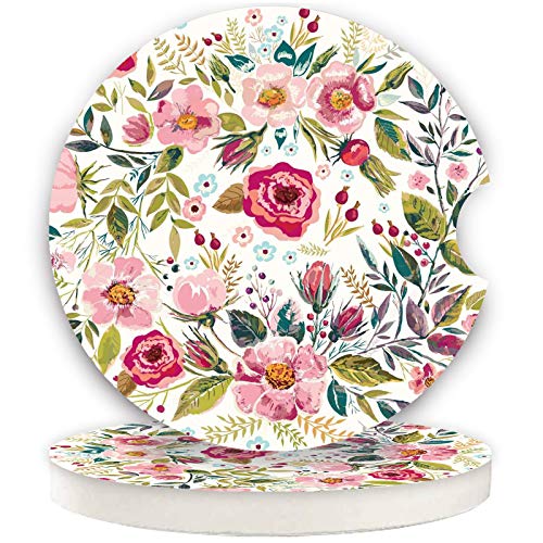 Car Coasters for Women 2 Pack Mother's Day, Auto Small 2.56" Auto Ceramic Coasters for Cup Holders, Absorb Spills to Keep Cupholders Clean, Easy Removal(Flower) - color: Flower