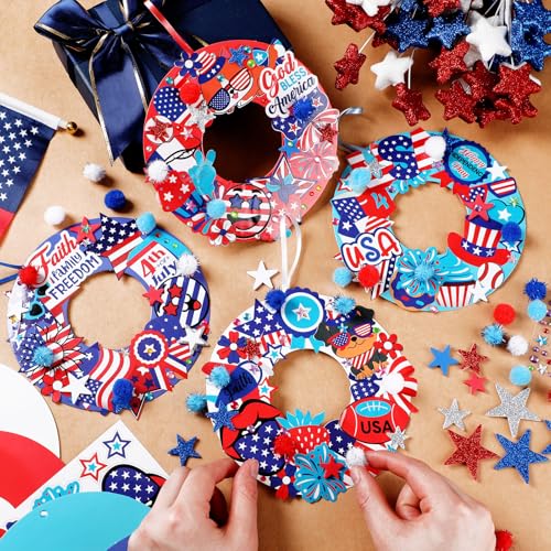 Hollowfly 48 Sets Patriotic Craft Kit, 4th of July Wreath DIY Paper - style: 4th of July