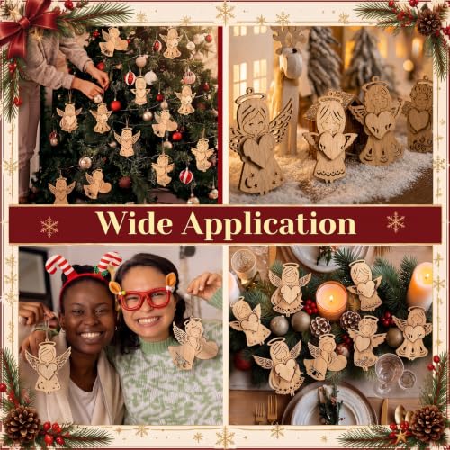Halloscume 36 Pcs Christmas Wooden Angel Ornaments, Vintage, Elegant - style: Elegant