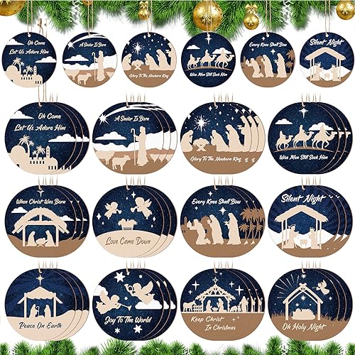 36 Pcs Nativity Ornaments Bulk for Christmas Tree Wooden Scene Ornaments - style: Classic