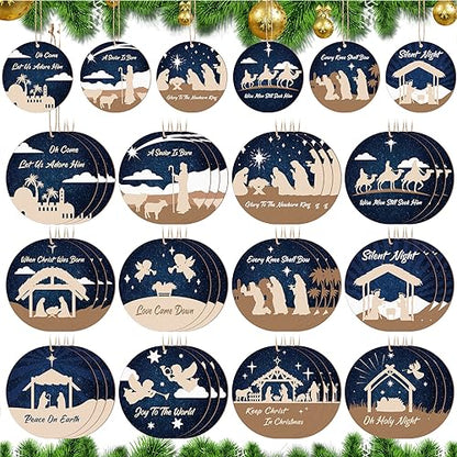 36 Pcs Nativity Ornaments Bulk for Christmas Tree Wooden Scene Ornaments - style: Classic