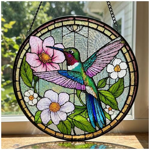 Stained Glass Window Hanging Suncatcher - Hummingbird Decor Wall Art for Indoor Outdoor, Bird Sympathy Gifts for Women Mom, Garden Suncatchers(B8) - color: B8