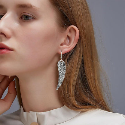 coadipress Angel Wing Earrings for Women Unique Silver Plated Fairy Feather Guardian Dangle Drop Hook Earrings Jewelry - color: Silver Angle Wings