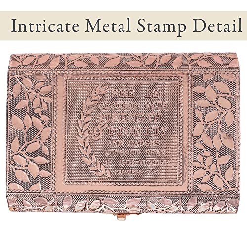 Cottage Garden Strength Copper Tone Metal Stamped Round Top Trunk Keepsake Box - color: Copper Tone, style: Strength