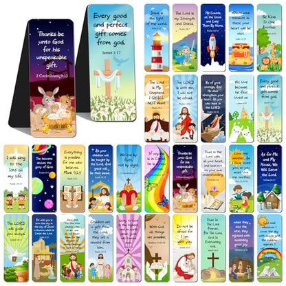 Chinco 30 Pcs Magnetic Bookmarks Christian Bookmarks Bulk Bible Verse Inspirational Scripture Page Clips for Women, Childrens, Kids, Teachers, Mothers Day, Church Supplies, School Gifts (Cartoon) - style: Cartoon