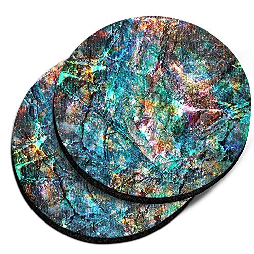 , Green Nebula Marble Design Absorbent ROUND Fabric Felt Neoprene Car Coasters for Drinks, 2pcs Set - color: Green Nebula Marble