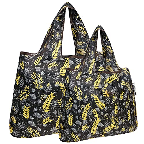 allydrew Large Foldable Tote Nylon Reusable Grocery Bags - color: Set of 2, Wheat, size: Large & Small (Set of 2)