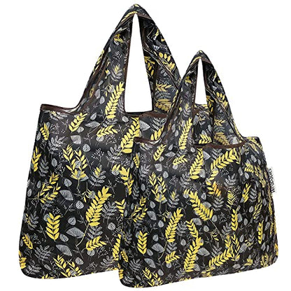 allydrew Large Foldable Tote Nylon Reusable Grocery Bags - color: Set of 2, Wheat, size: Large & Small (Set of 2)