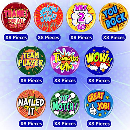 Junkin 10 Style 80 Pcs Employee Appreciation Pins Team Award for Employees Positive Button Recognition Encouraging Badges Month Employee Pin Appreciation Pins for Kids Students Workers