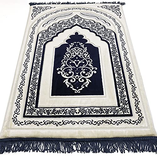 Modefa Foam Padded Prayer Rug | Thick Prayer Mat with Knee Cushion Memory Foam Prayer Mats | One Inch Thick Soft Velvet Islamic Praying Mat Luxury (Blue) - color: Blue