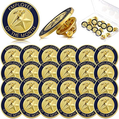 Dingion 24 Pcs Employee of The Month Lapel Pin 3/4 Inch Coworker Appreciation Award Gifts Bulk, Trophy Employees Pin Gifts for Staff Coworker Team Teacher Volunteer Recognition(Employee of the Month) - style: Employee of The Month