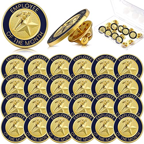Dingion 24 Pcs Employee of The Month Lapel Pin 3/4 Inch Coworker Appreciation Award Gifts Bulk, Trophy Employees Pin Gifts for Staff Coworker Team Teacher Volunteer Recognition(Employee of the Month) - style: Employee of The Month