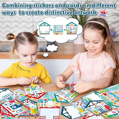 CY2SIDE Summer Seahouse Scene Sticker - 12 Set Hawaiian Luau Sticker Art Craft for Kids School Rewards Make Your Own Starfish Surfboard Ocean House Scene Games Activities Summer Party Favors Supplies - style: Sea house