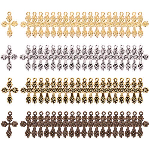 SUNNYCLUE 1 Box 80Pcs Cross Charms Rosary Charm Pendants Alloy Easter Holidays Jewelry Findings Making Accessory Metal Charms for DIY Thanksgiving Necklace Bracelet Crafting Party Favor Gift - color: 80pcs Mixed Color Cross Charms