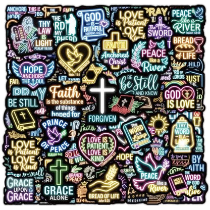 230PCS Neon Christian Bible Stickers, Inspirational Religious Jesus Faith Vinyl Bible Stickers, Waterproof Scripture Decals for Laptop Water Bottle Journal Scrapbook, Christian Gifts for Teens