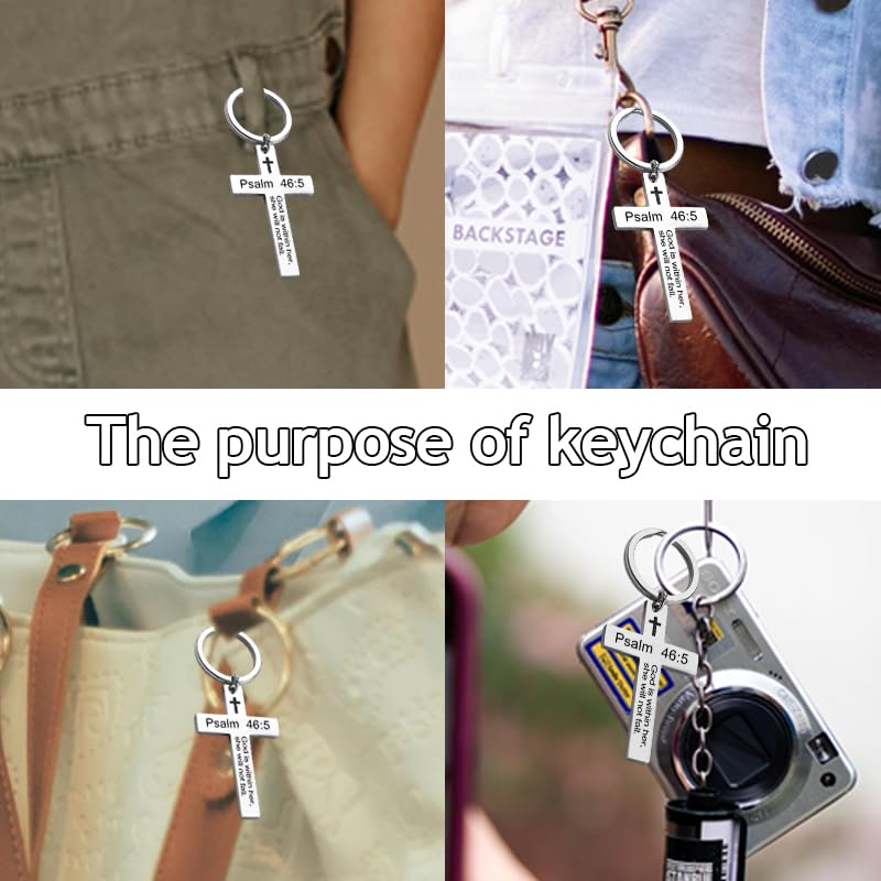 YALLNASL Christian Christmas Birthday Gifts for Daughter Son Inspirational Gifts for Women Men Christian Cross Keychains - color: Psalm 46:5