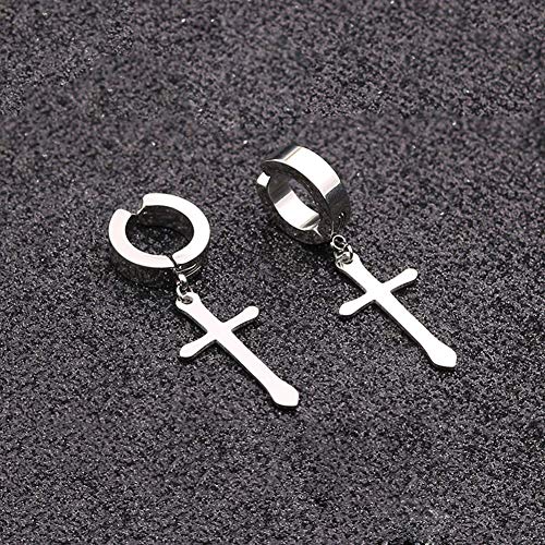 Non-pierced Earrings Set for Men Women Cross Titanium Steel Hoop Dangle Clip On Earring - style: set of 2 pairs