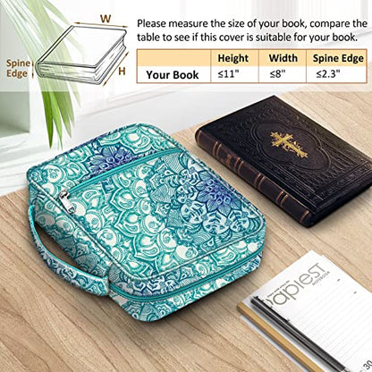 FINPAC Bible Cover, Carrying Book Case Bible Bag with Handle - color: Emerald Illusions