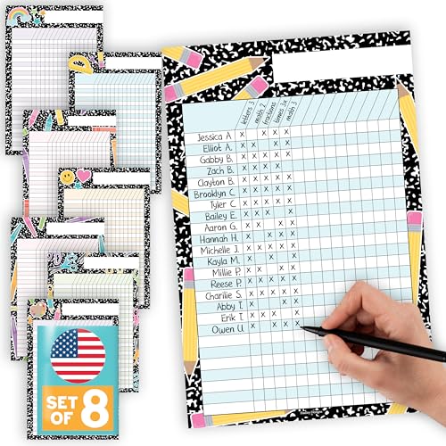 Attendance Chart for Classroom -8pc Laminated Chore & Reward Chart for Kids - color: Composition Notebook