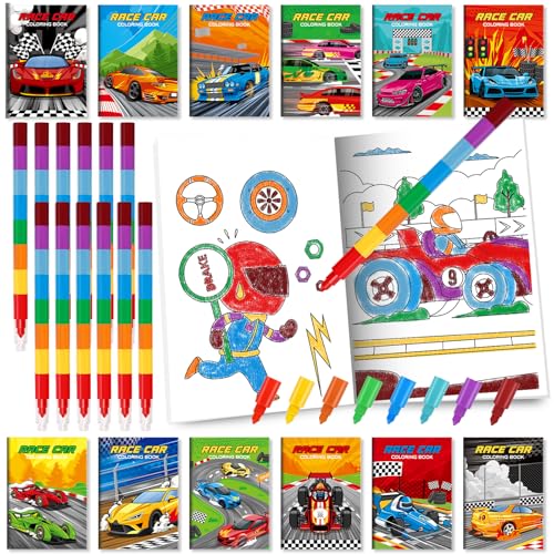 BenLouis 24 Race Car Mini Coloring Books with 24 Crayons for Kids Bulk - style: Racecar