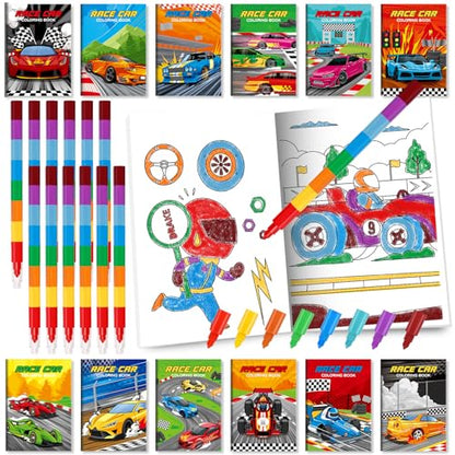 BenLouis 24 Race Car Mini Coloring Books with 24 Crayons for Kids Bulk - style: Racecar