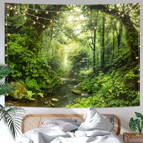 Lunerfex Forest Tapestry Natural Wall Green Tapestry for Bedroom Ceiling Tapestries Wall Hanging for Bedroom Living Room Decor Forest-1 60"x80" - color: Green, size: 80"L x 60"W