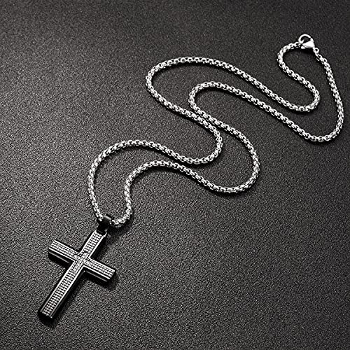 Holizaly Men's Cross Necklace 316L Stainless Steel Pendant White/Gold/Black/Blue Rolo Chain-Gift Box Included - color: black -B