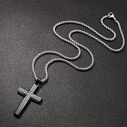 Holizaly Men's Cross Necklace 316L Stainless Steel Pendant White/Gold/Black/Blue Rolo Chain-Gift Box Included - color: black -B