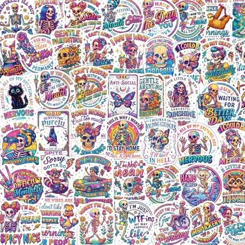 100 Pcs Funny Skeleton Stickers for Adults Sarcastic Skull Decals - style: Sarcastic