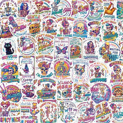 100 Pcs Funny Skeleton Stickers for Adults Sarcastic Skull Decals - style: Sarcastic