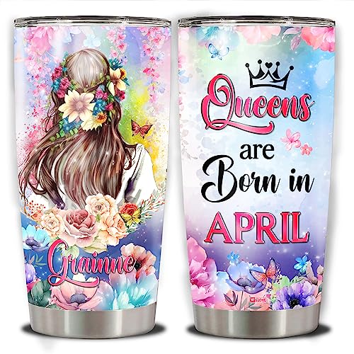 WAZONE Personalized Flower Butterfly Tumbler Customized Gifts Birthday Christmas For Girl Stainless Steel Cup 20oz 30oz Queens Are Born In April August July March September November December - color: Queen