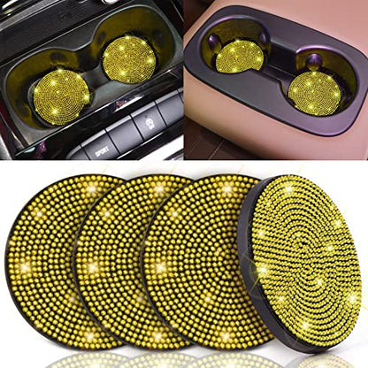 ToBeQueen Yellow Car Cup Holder Coaster, 4 Pack Crystal Rhinestone Bling Coaster Universal 2.75 Inch Anti-Slip Shockproof Car Cup Mat Auto Interior Accessories for Women Girl, Yellow - color: F-yellow