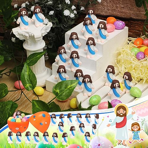 Bememo 100 Pcs Jesus Toys Original Design Mini Rubber Little Jesus Figurine to Hide and Seek Religious Party Favors Sunday School Craft Baptism Gifts for Easter Egg Stuffers(Blue) - color: Blue
