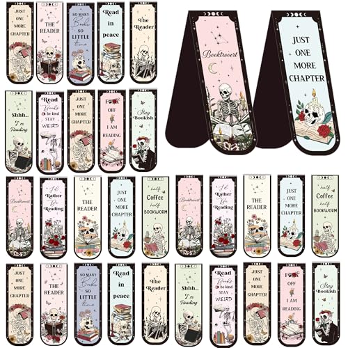 Gothic Skull Magnetic Bookmarks: 30 Pcs Skeleton Book Mark Clips, Funny Magnet Page Markers for Reading, Halloween Gifts for Women Teens Kids Students Book Lovers School Office Supplies - style: Gothic Skull
