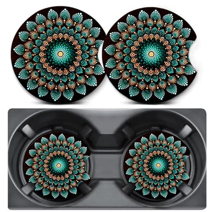 2 Pack Mandala Car Coasters for Cup Holder,Neoprene Anti Slip Mat - color: Mandala - Green