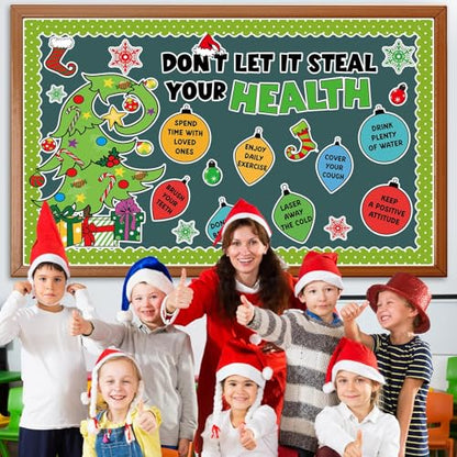 Christmas Bulletin Board Decorations Christmas Accents Healthy Habits Cutouts Red Green Xmas Elf Tree Paper Classroom Decors for Winter Holiday School Classroom Chalkboard Wall Decor Supplies - style: Christmas Tree
