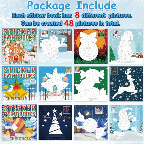 6 Pcs Christmas Paint by Sticker Books for Kids Ages 4-8 Sticker by Number Books Activity Book for Kids Ages 3-5 Sticker Puzzle Book Craft Art Toddler Girl Gift with Santa Snowman Reindeer 48 Pictures - style: Christmas