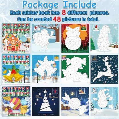 6 Pcs Christmas Paint by Sticker Books for Kids Ages 4-8 Sticker by Number Books Activity Book for Kids Ages 3-5 Sticker Puzzle Book Craft Art Toddler Girl Gift with Santa Snowman Reindeer 48 Pictures - style: Christmas