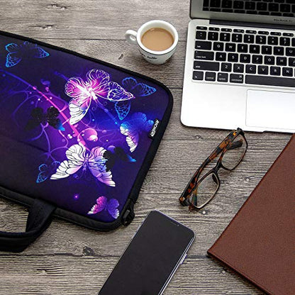 RICHEN 11 11.6 12 12.5 13 inches Laptop/Chromebook/PC Messenger Bag Tablet Travel Case Neoprene Handle Sleeve with Shoulder (11-13.3 inch, Butterflies) - color: Butterflies, size: 11-13.3 inch